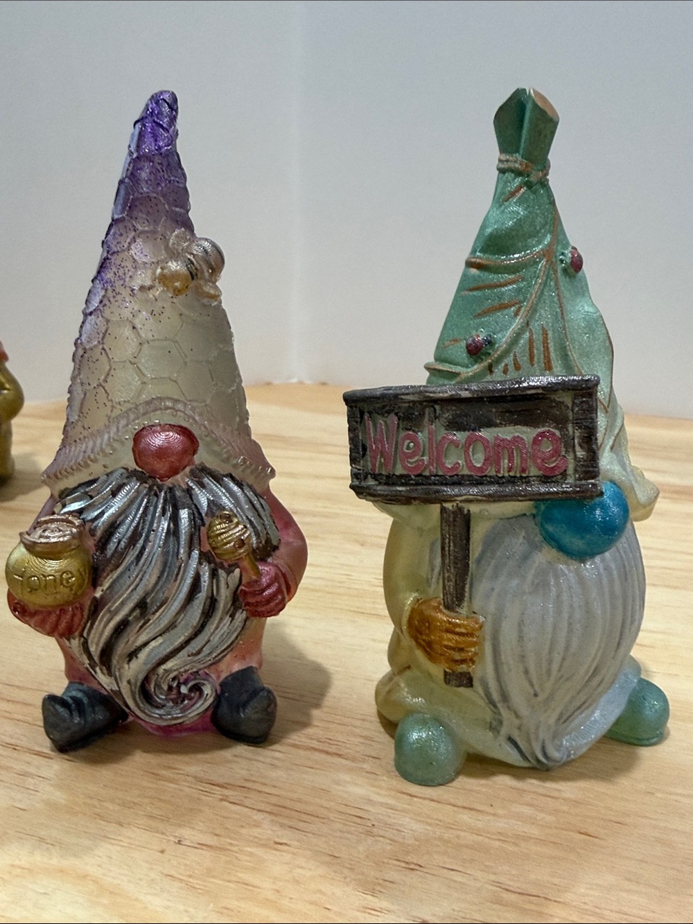 Hand-Painted Garden Gnome Figurines Set - Green & Purple